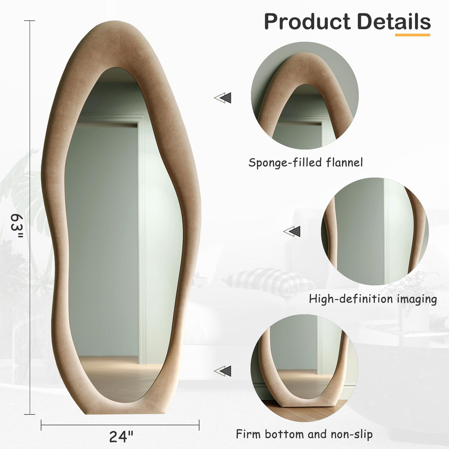 Beige Wavy Full Length Mirror, Wall or Hanging