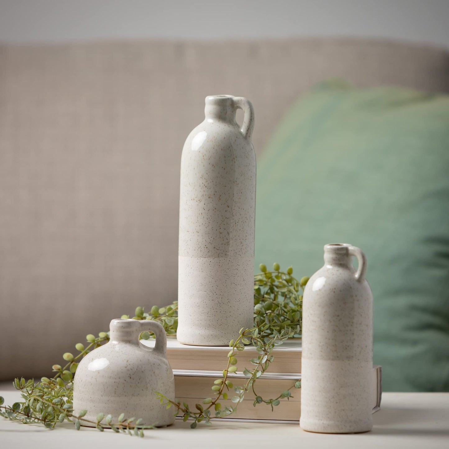 White Two-Toned Ceramic Jug, Vase Set