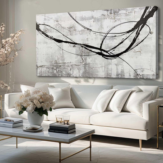 Black and White Abstract 29"x 58" Canvas Wall Art Paintings