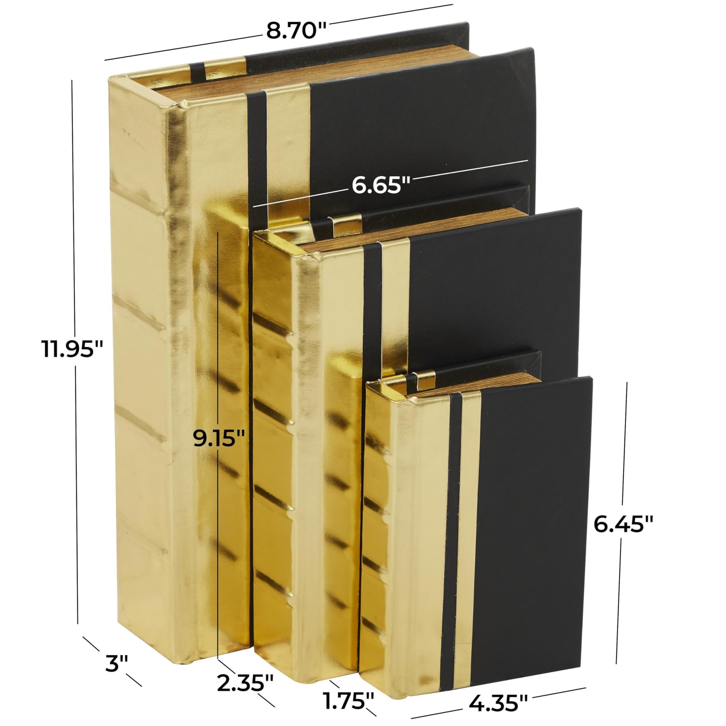 Black and Gold Faux Leather Decorative, Book Shaped Boxes