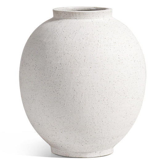 White Large Round Ceramic Rustic Vase