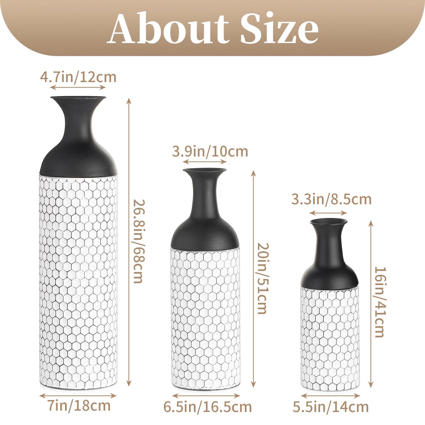 White and Black Two-tone Tall Floor Vase Set