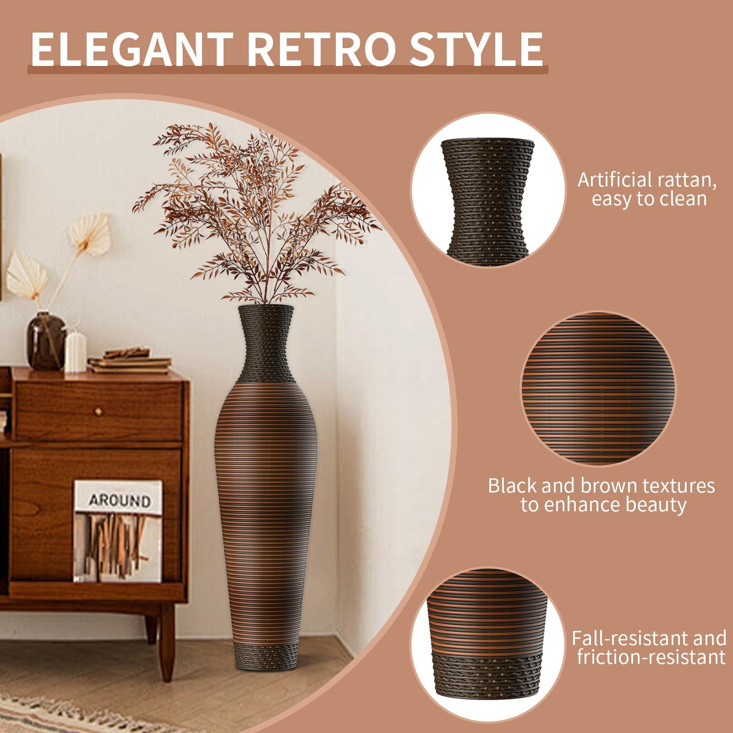 Dark Brown Tall Floor Vase