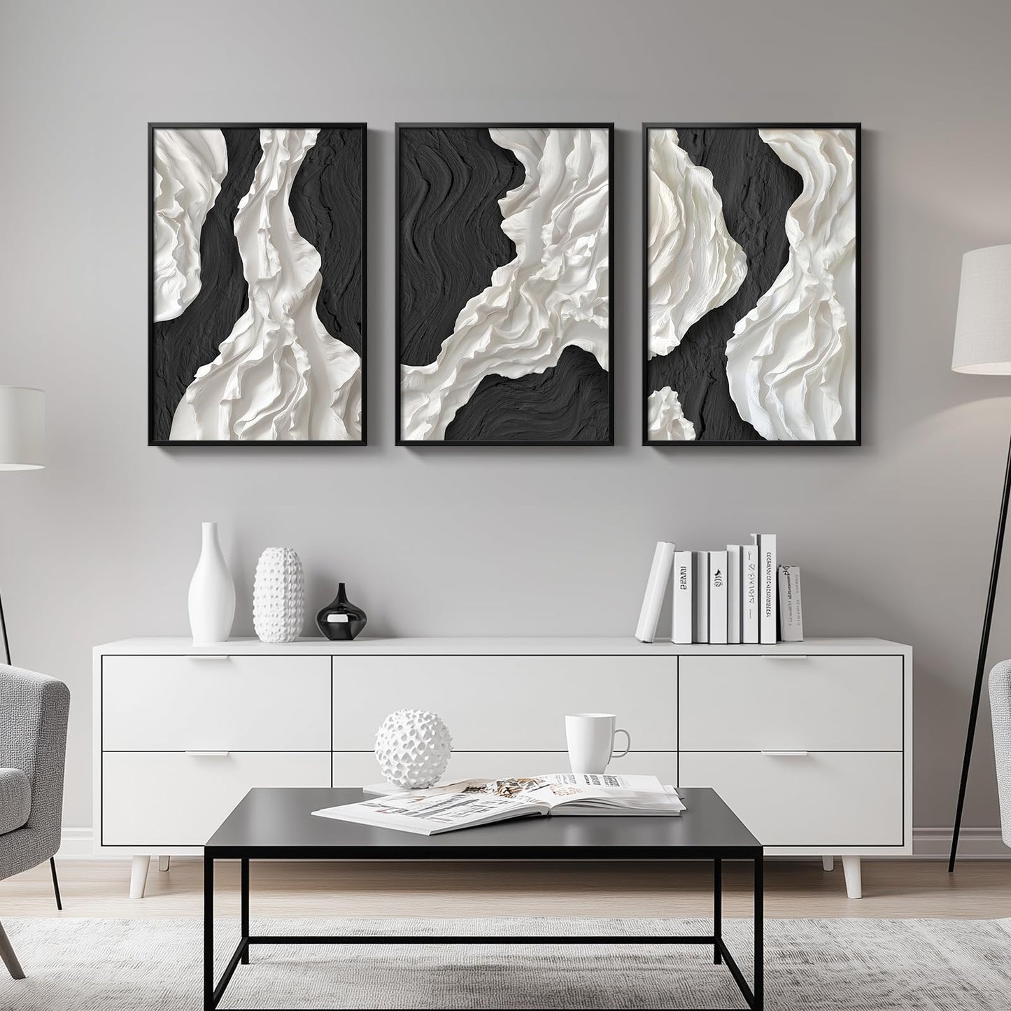 Black & White Abstract Wall Art, 24" x 36" Framed Prints