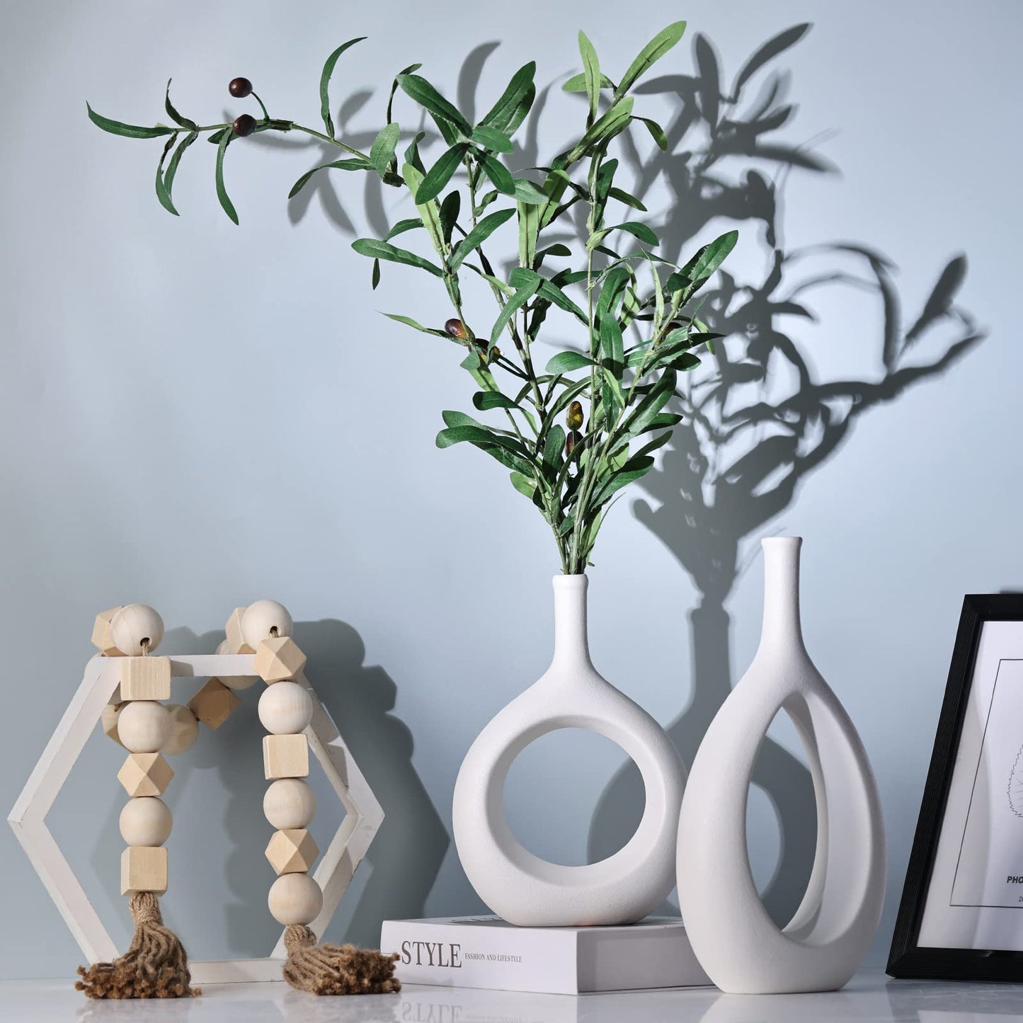 White Ceramic Hollow Vase Set