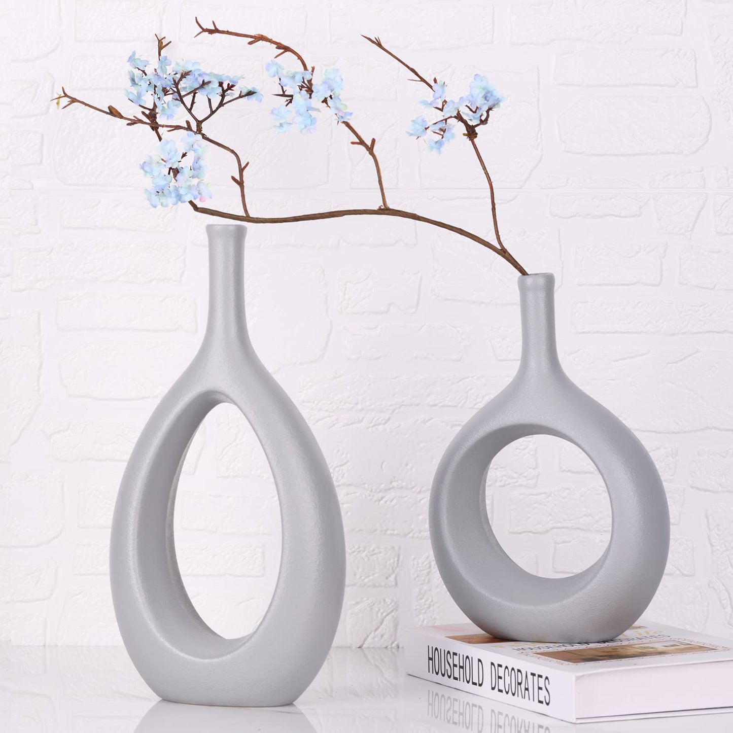 Gray Round Hollow-Out Vase Decor Set