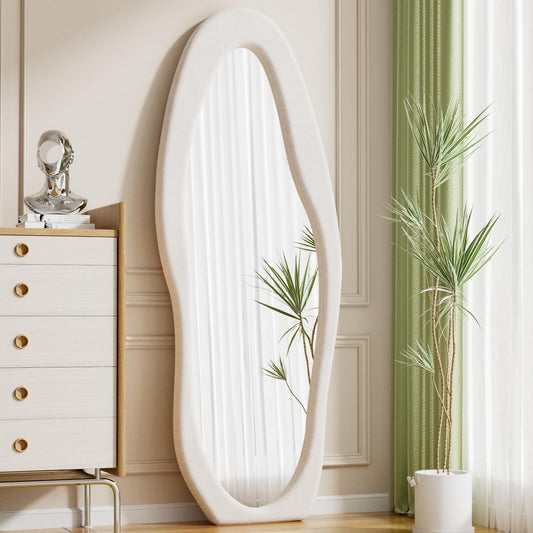 White Wavy Full Length Floor Mirror, Hanging or Leaning