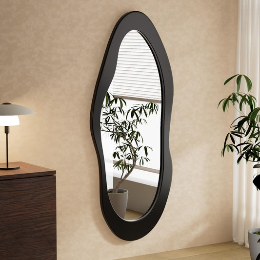 Black Irregular Wavy Full Length Mirror Accent