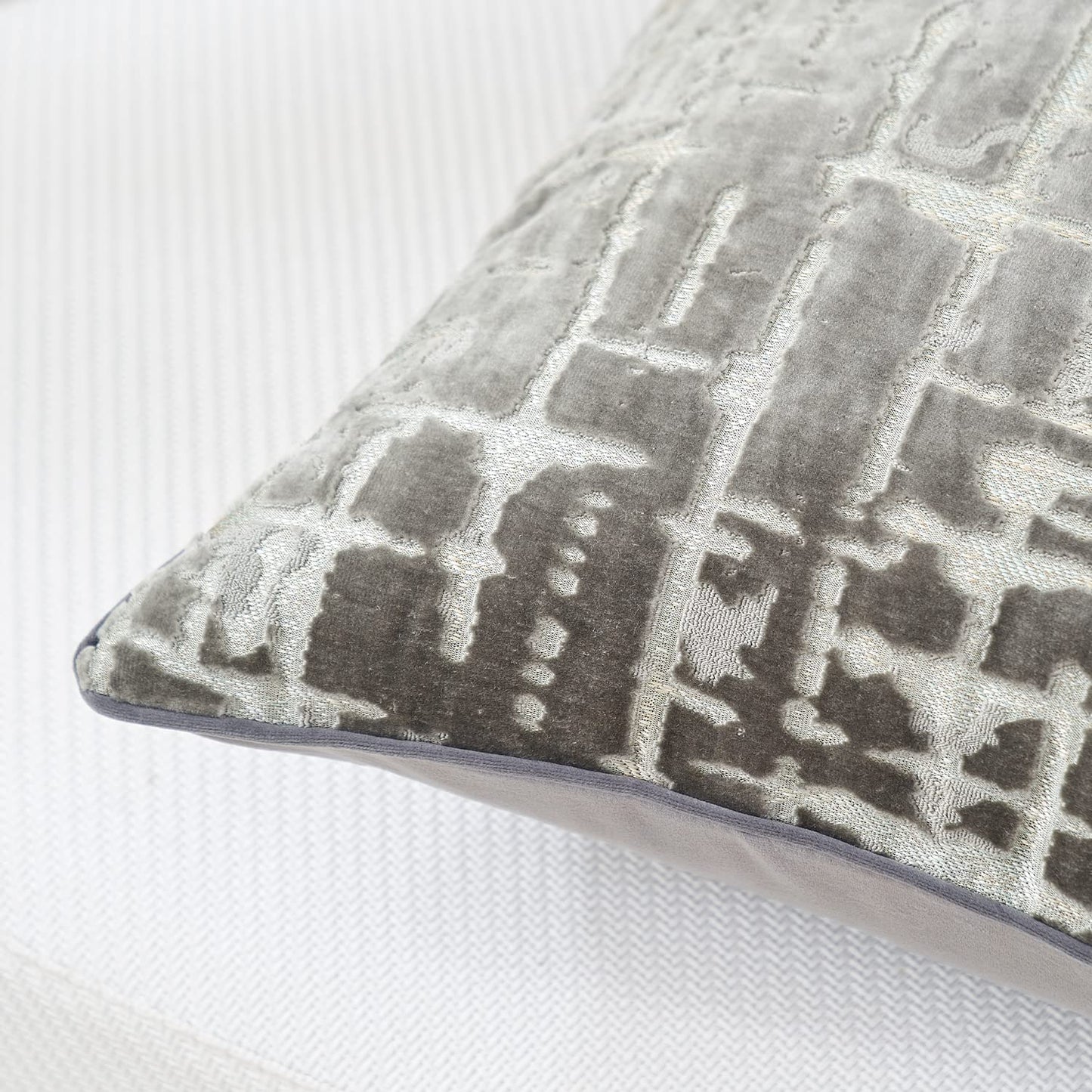 Gray Throw Pillow Cover, 18"x18" Geometrical Plaid Striped, Modern Velvet