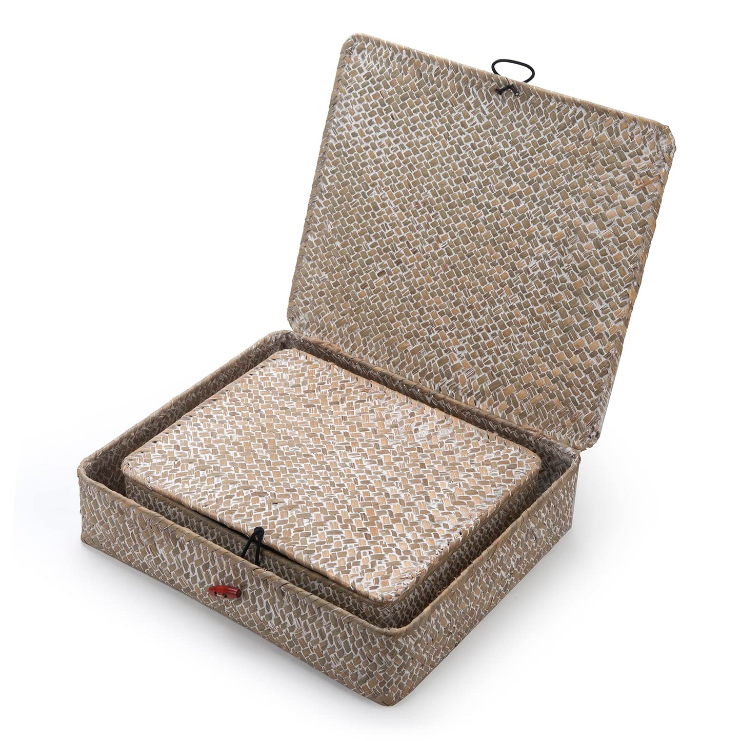 Whitewash/Brown Handwoven Decor Boxes with Lid