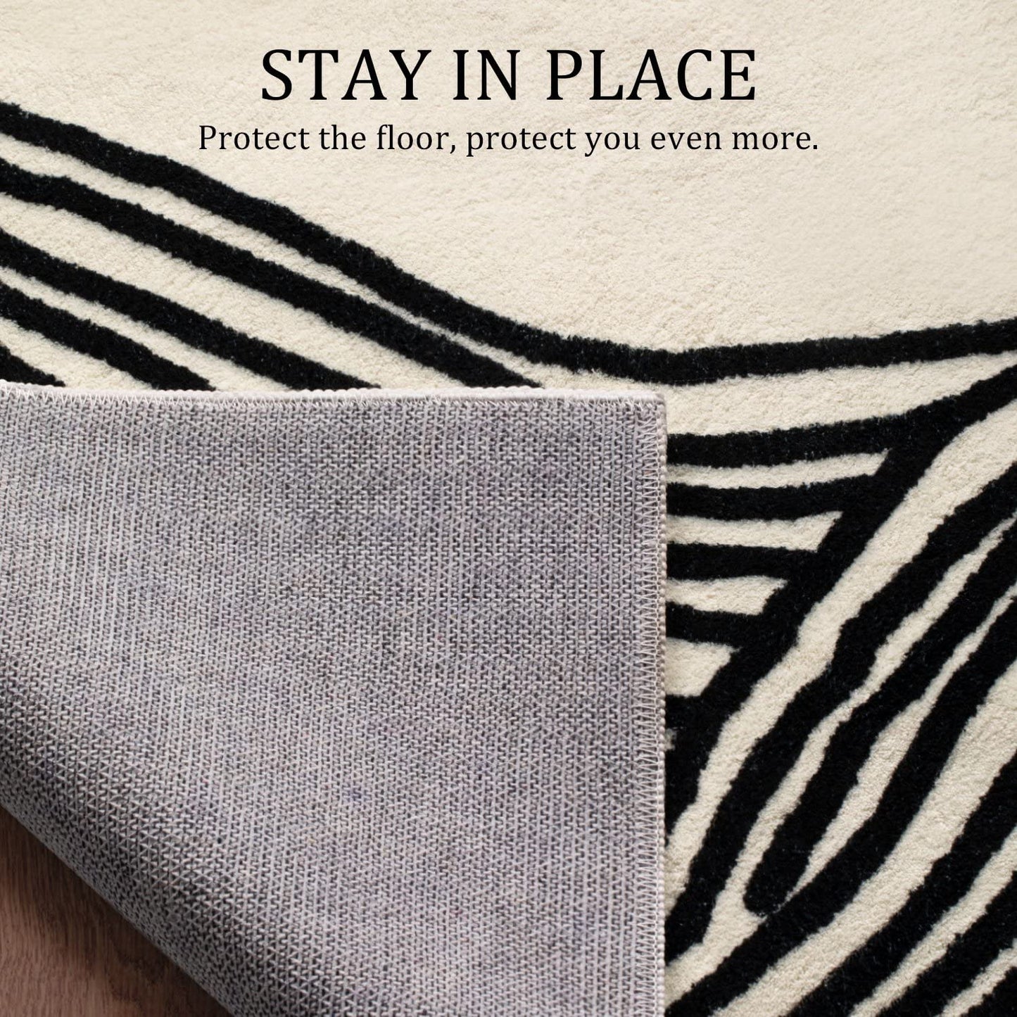 Beige and Black, Modern Lined Design 9x12 Ft Area Rug