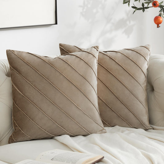 Tan Velvet Throw Pillow Covers Set
