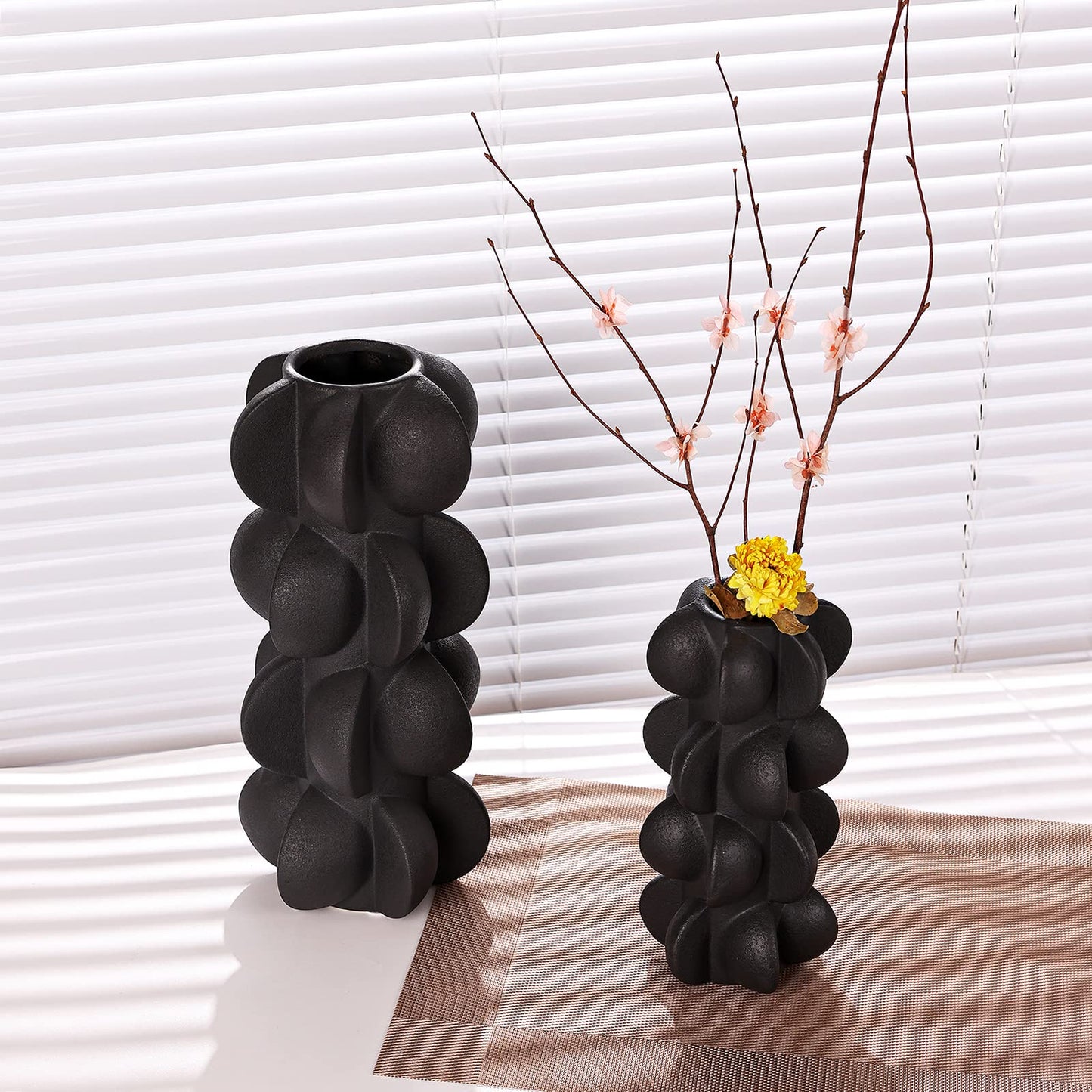 Black Ceramic Flower Vase, Modern Accent Decor