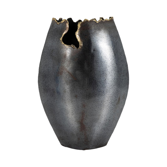 Black Metal Chipped Vase, Unique Accent Decor