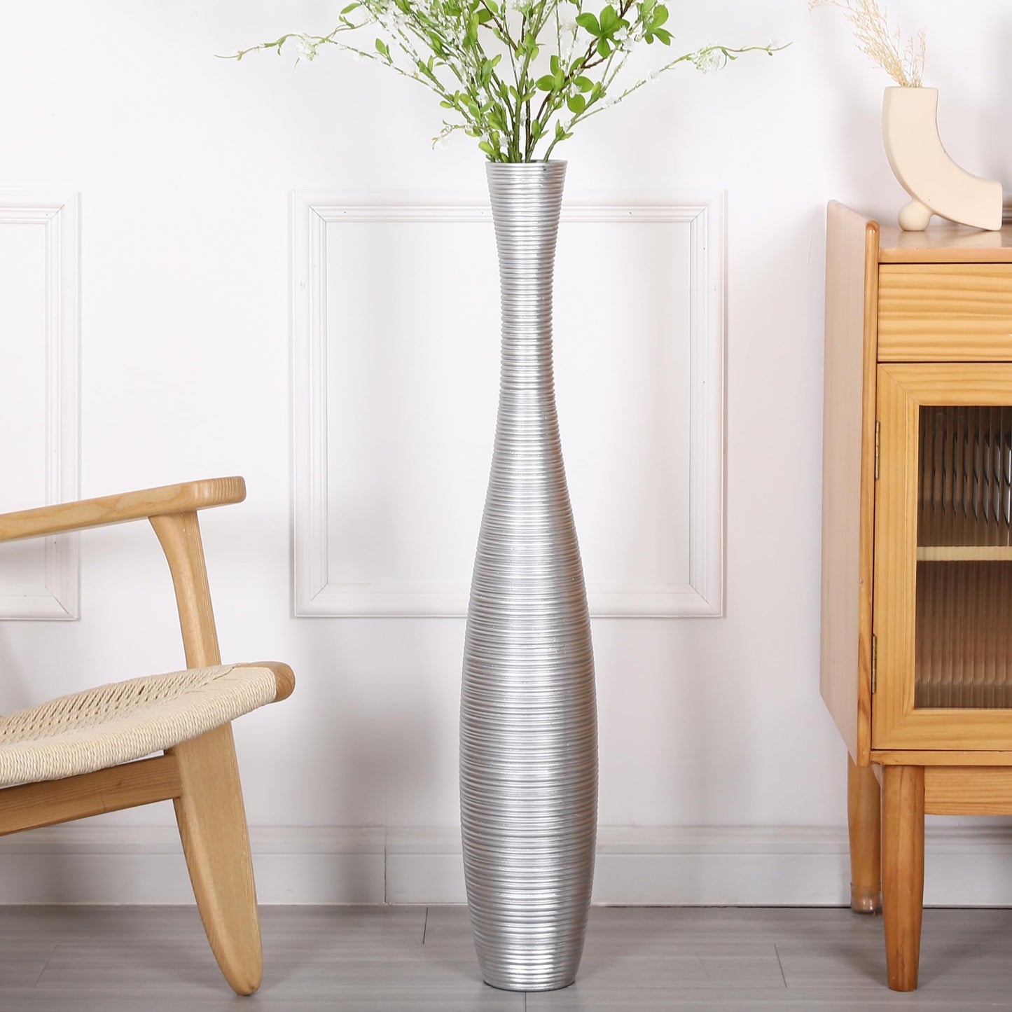 Silver Tall Floor Vase