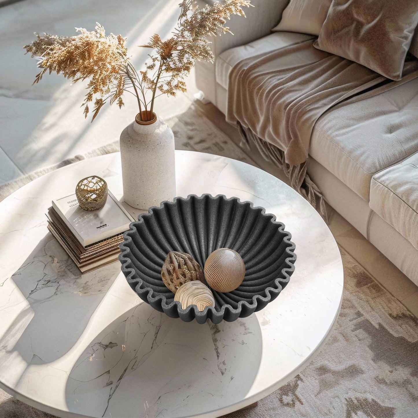 Black Modern Home Decor Bowl, Stone