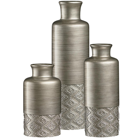 Silver, Taupe Vase Set