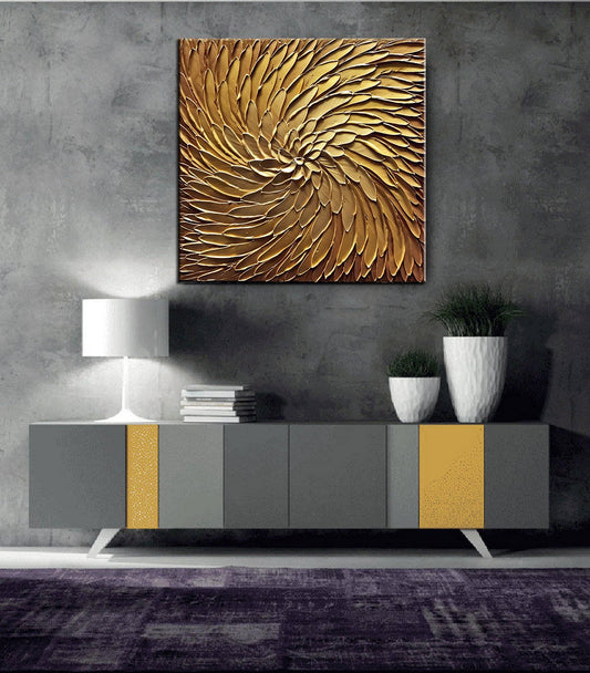 Golden Gradient Abstract, Canvas 24"x24" Oil Paintings