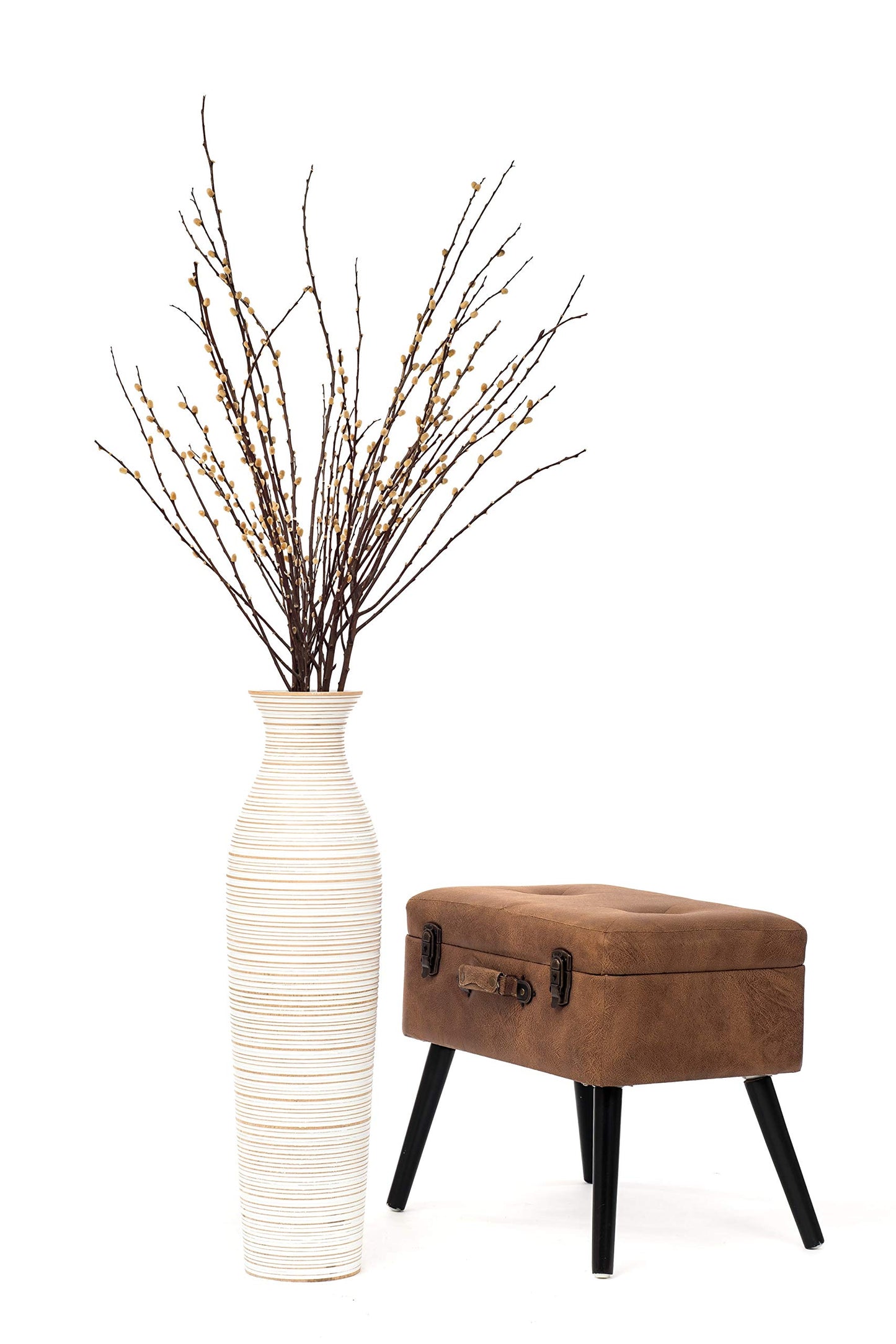 Off-White Tall Wooden Floor Vase