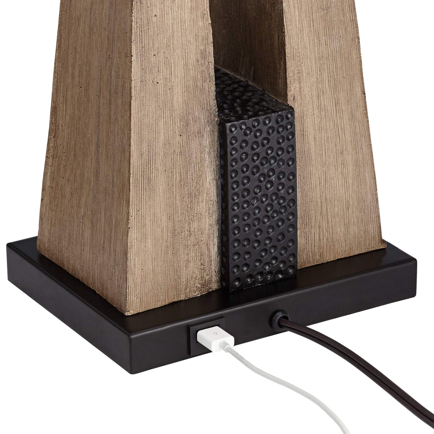 Brown - Oatmeal Wood, Tapered Table Lamps 27" Tall Set of 2 with USB Port