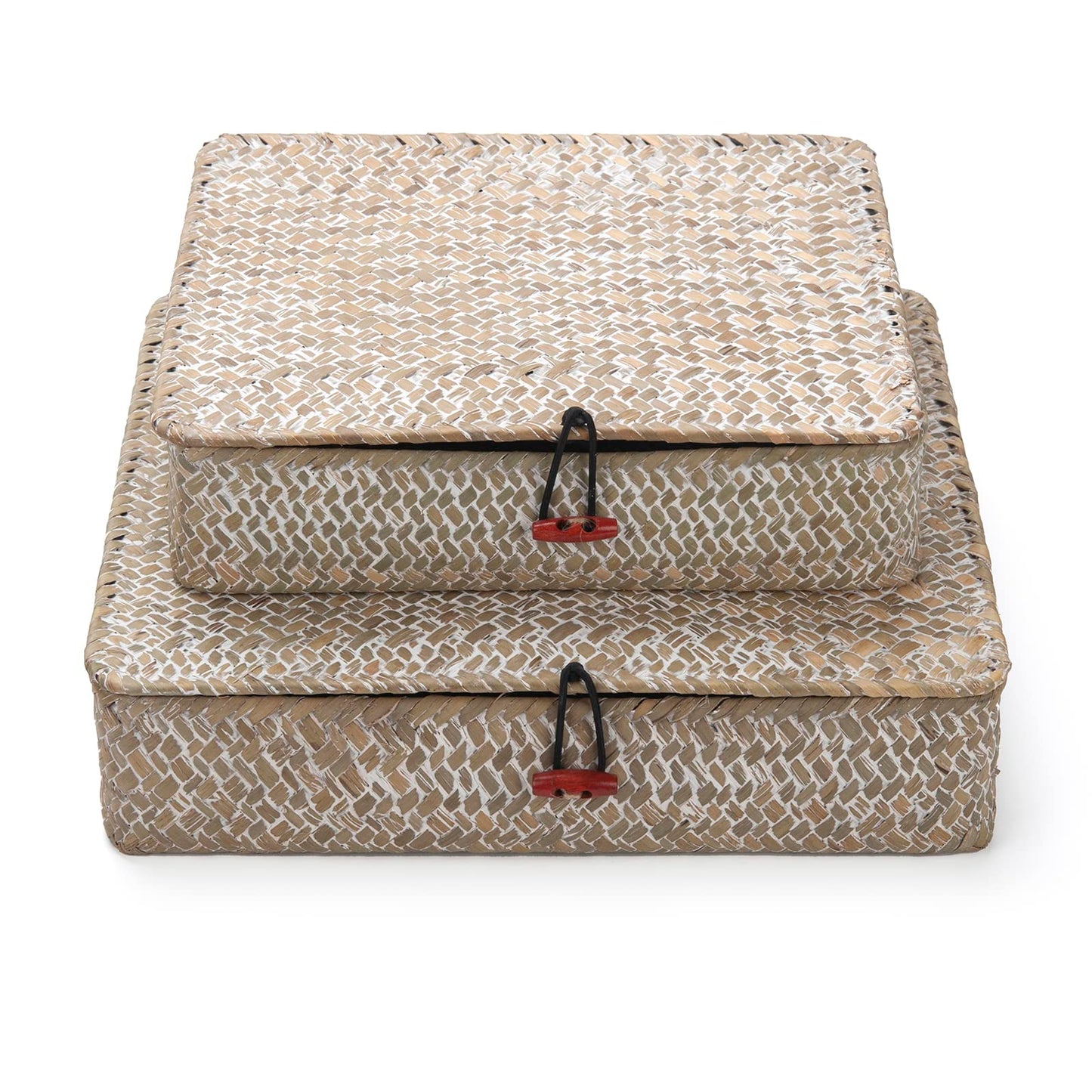 Whitewash/Brown Handwoven Decor Boxes with Lid