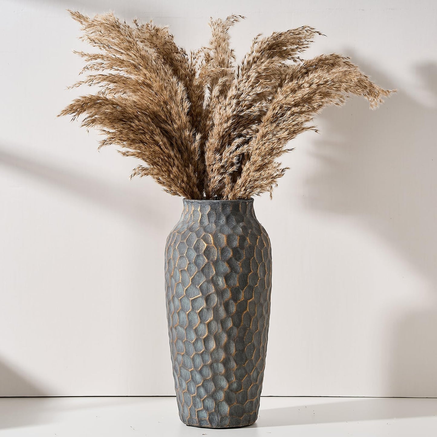 Grey-Bronze Ceramic Rustic Hammered Vase, Decor