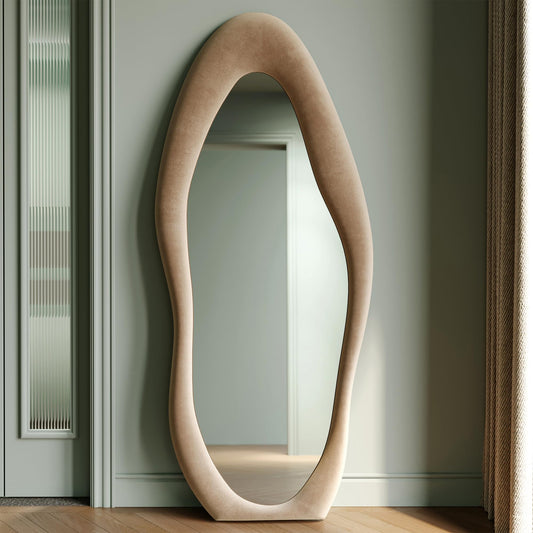 Beige Wavy Full Length Mirror, Wall or Hanging