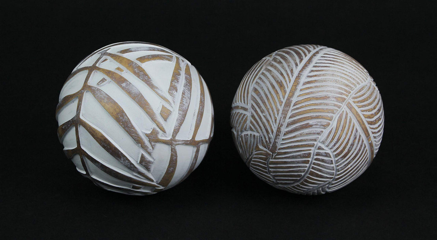 White Decor Balls Set Leaf Design