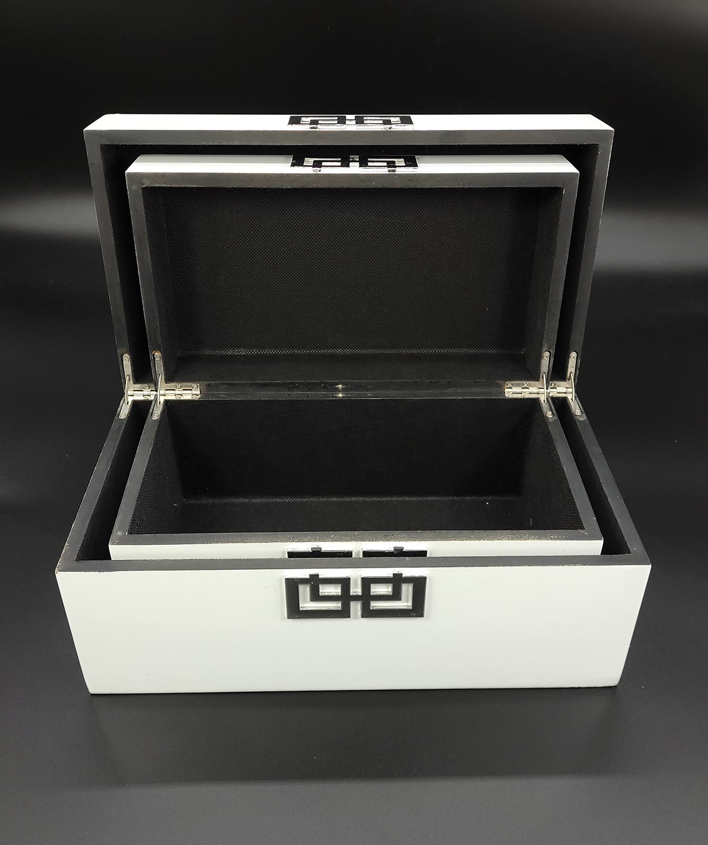White - Silver Decorative Storage Boxes with Lid, Classic Design