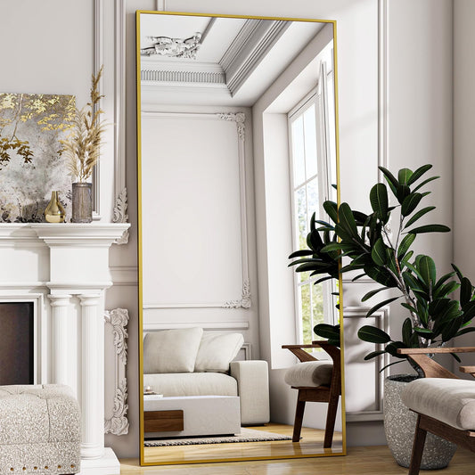 Gold Full Length Mirror, 71" x 26" Floor Mirror with Stand