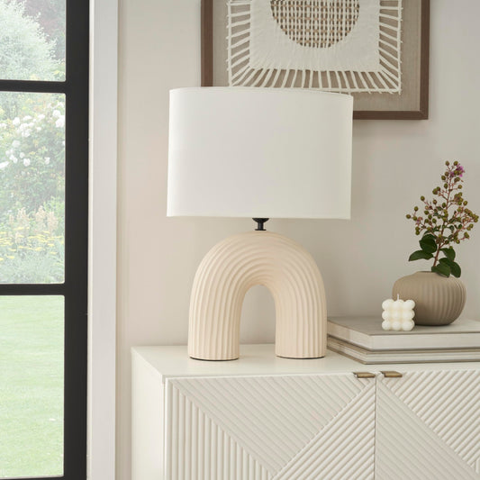 Off White Textured,  21" Arch Table Lamp