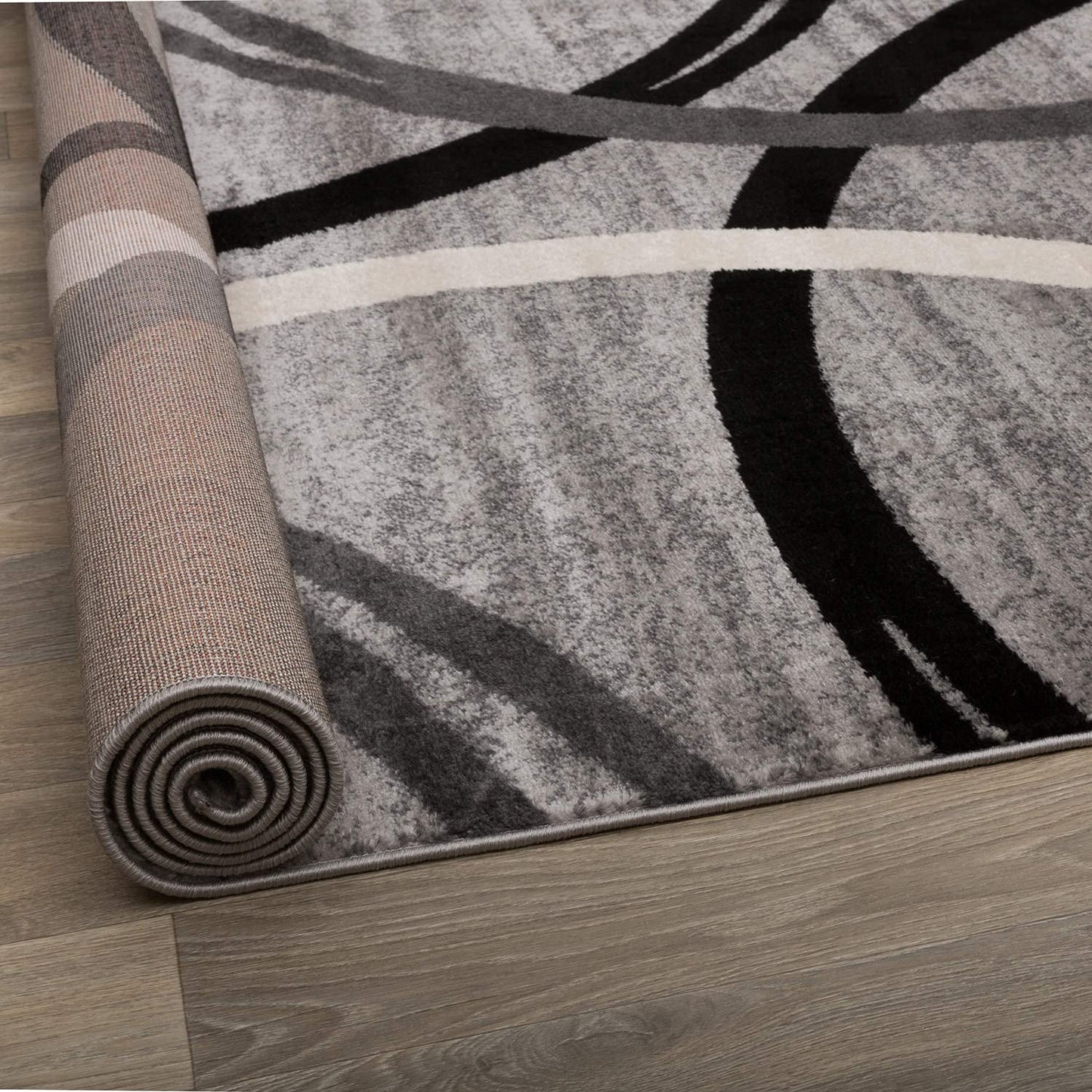 Grey Area Rug, Plush Modern Circles Abstract Design 7' 10" x 10'2"