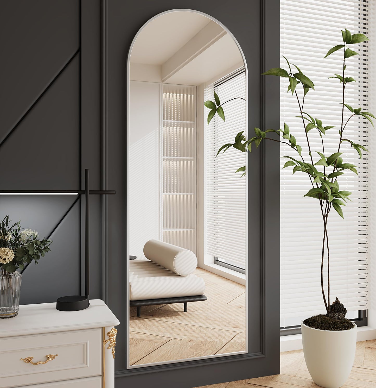 Silver Full Length 65"x24" Mirror, Arched