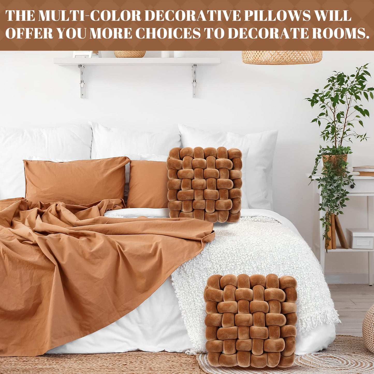 Brown Throw Pillow 2 Pcs Set, Soft Knot Design
