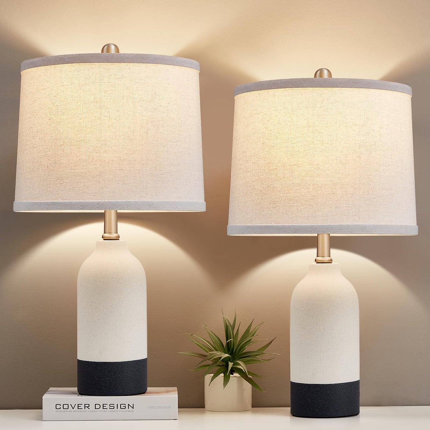 Black and White Modern 21.4" Ceramic Lamps Set of 2
