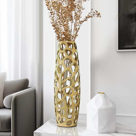 Gold Tall Floor Unique Hallow Vase