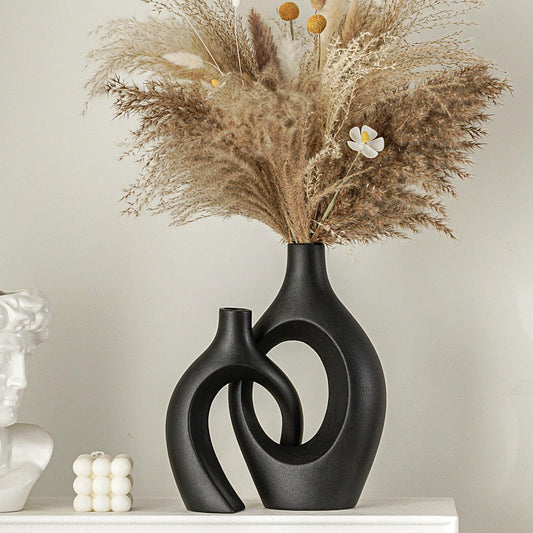 Black Modern Hollow-Out, Large Ceramic Vase Set