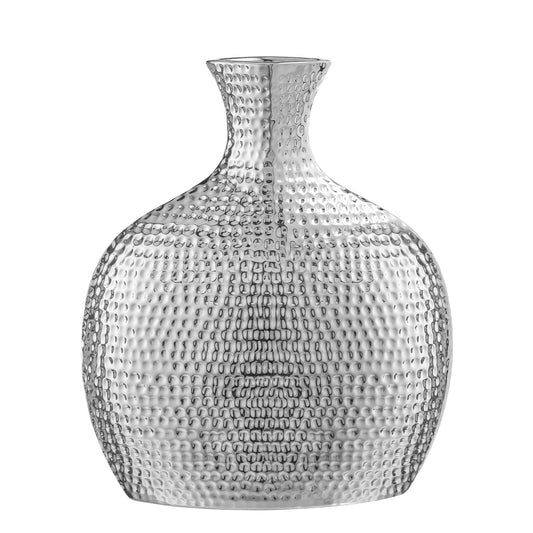 Silver Vase Decor Hammered Textured, Modern