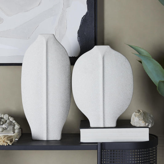 White Textured Vase Set, Modern Home Decor
