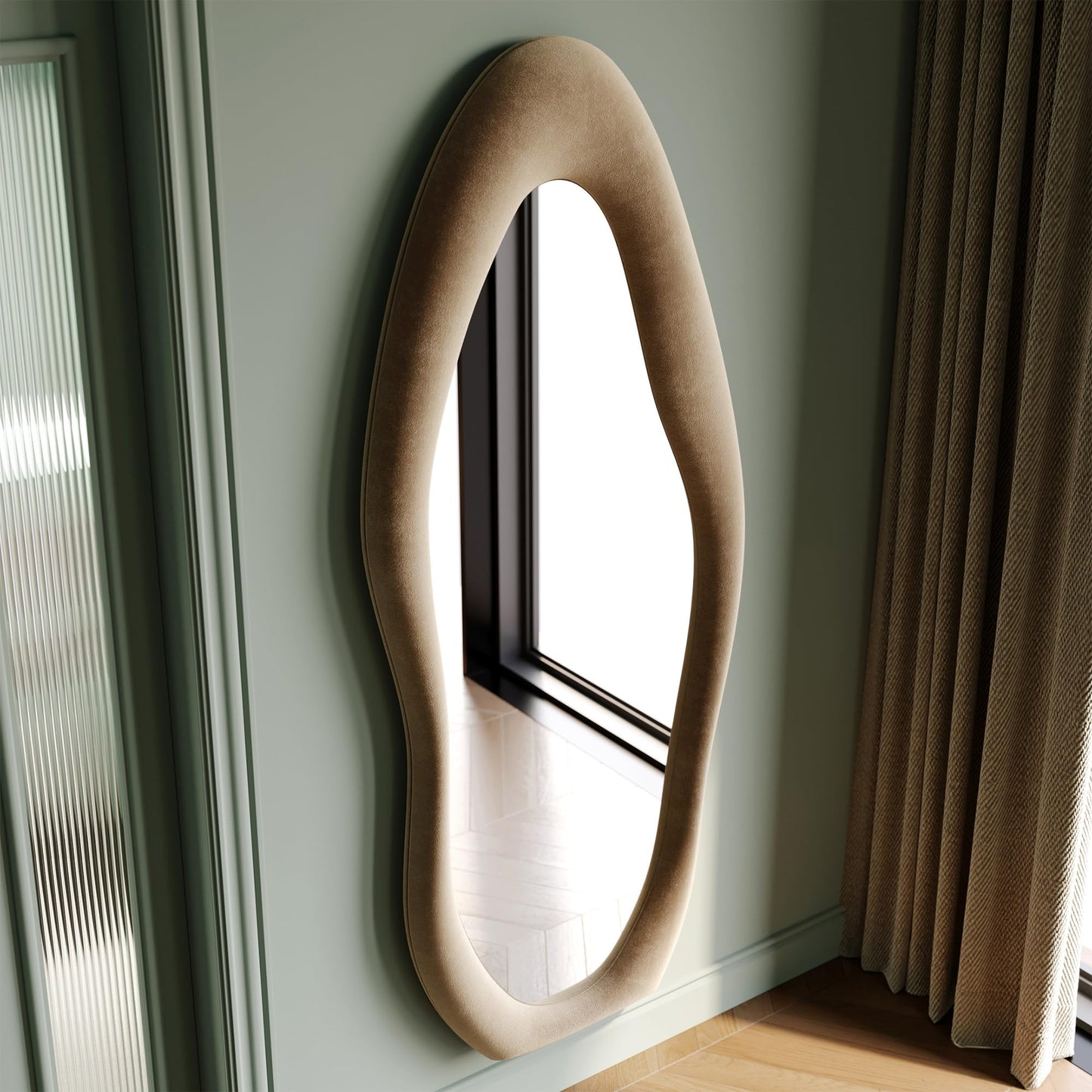Beige Wavy Full Length Mirror, Wall or Hanging
