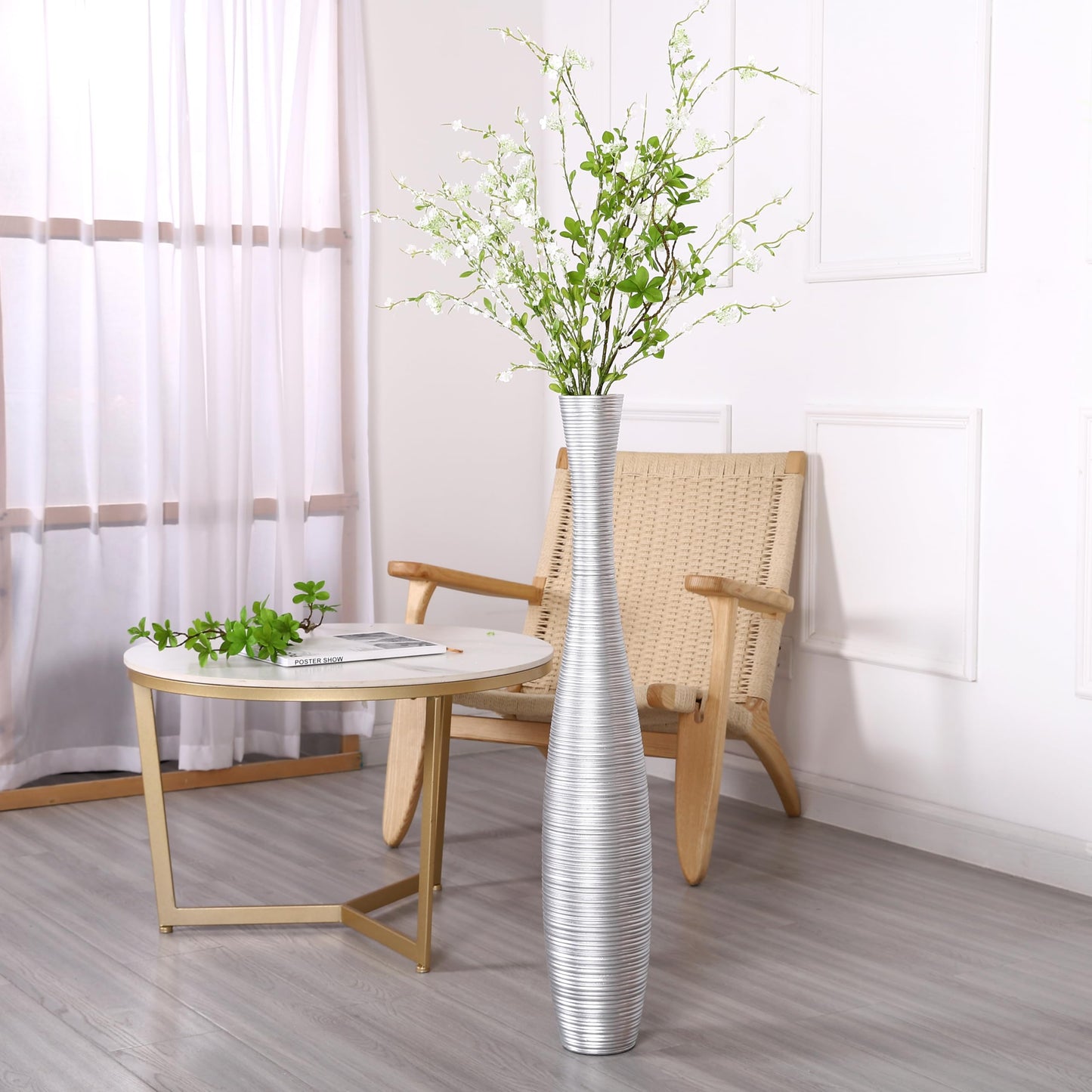 Silver Tall Floor Vase