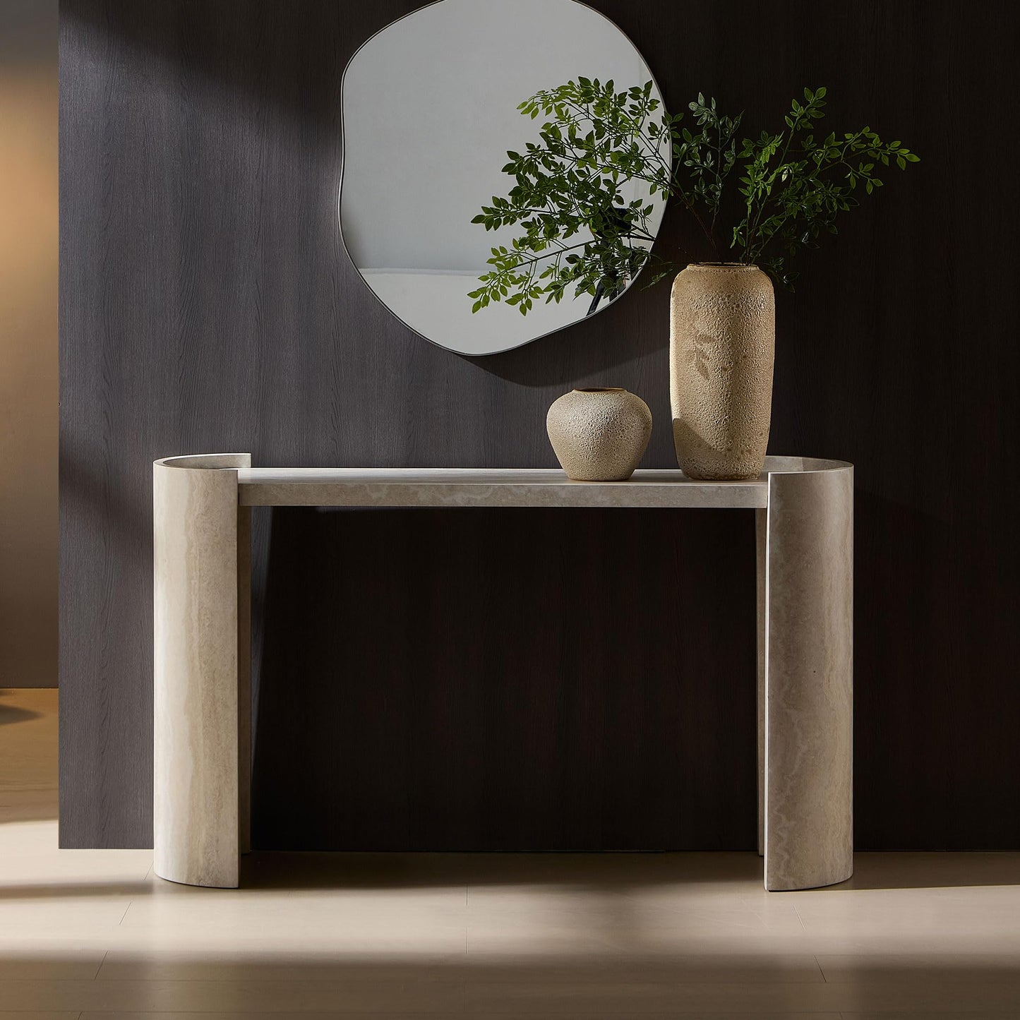 Beige Faux Marble Pattern, Modern Narrow Console Table