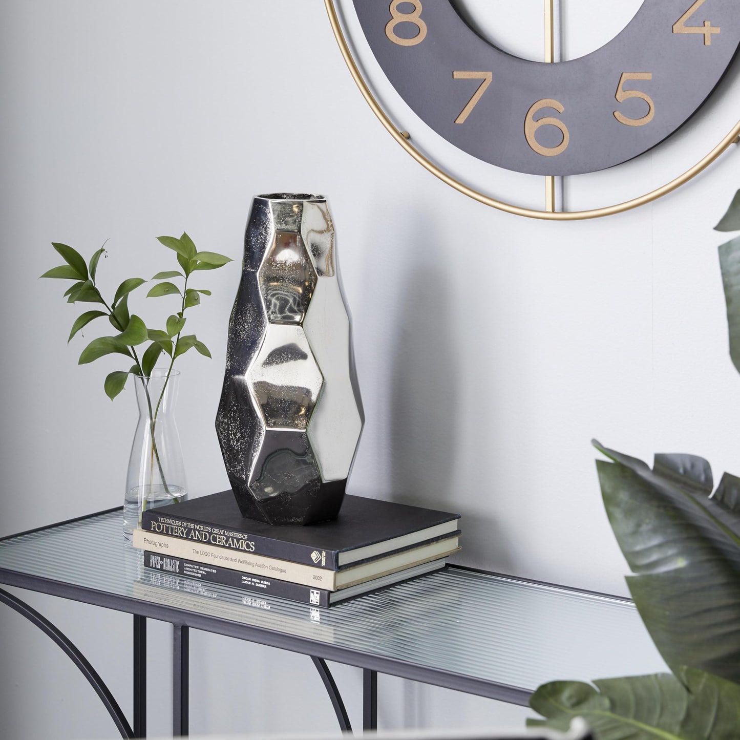 Silver Decorative Geometric Centerpiece Vase
