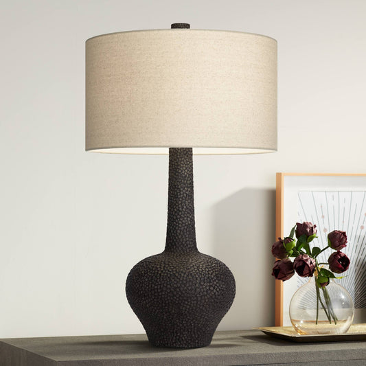 Black Modern Table Lamp, 27" Tall Black Pebbled Pattern