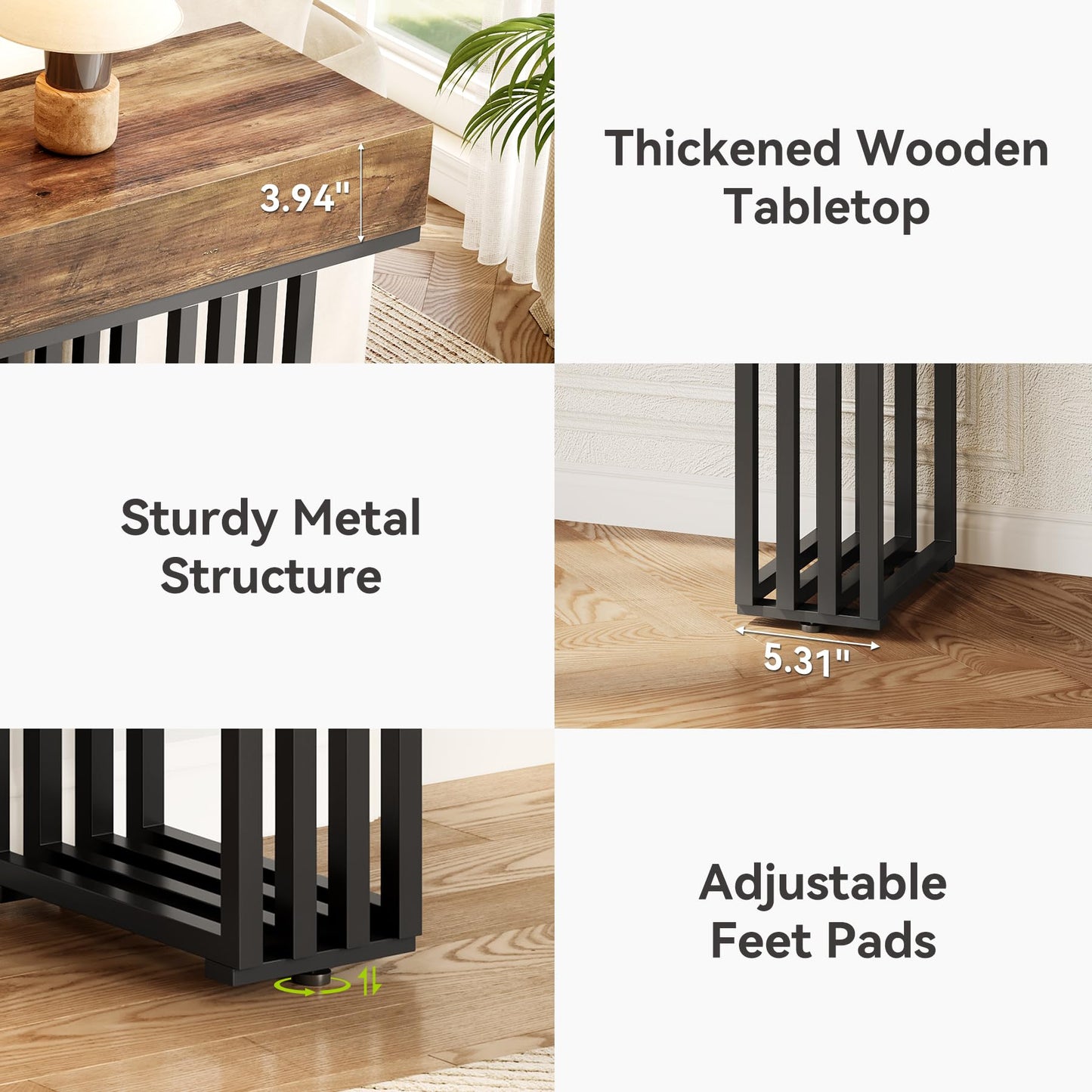 Brown Console Entryway, Narrow Table with Metal Frame