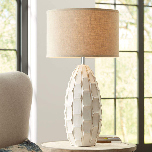 White Table Lamp, Ceramic 32.75" Tall Drum Shade