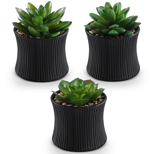 Black Pot, Green Artificial Succulents Plant Set