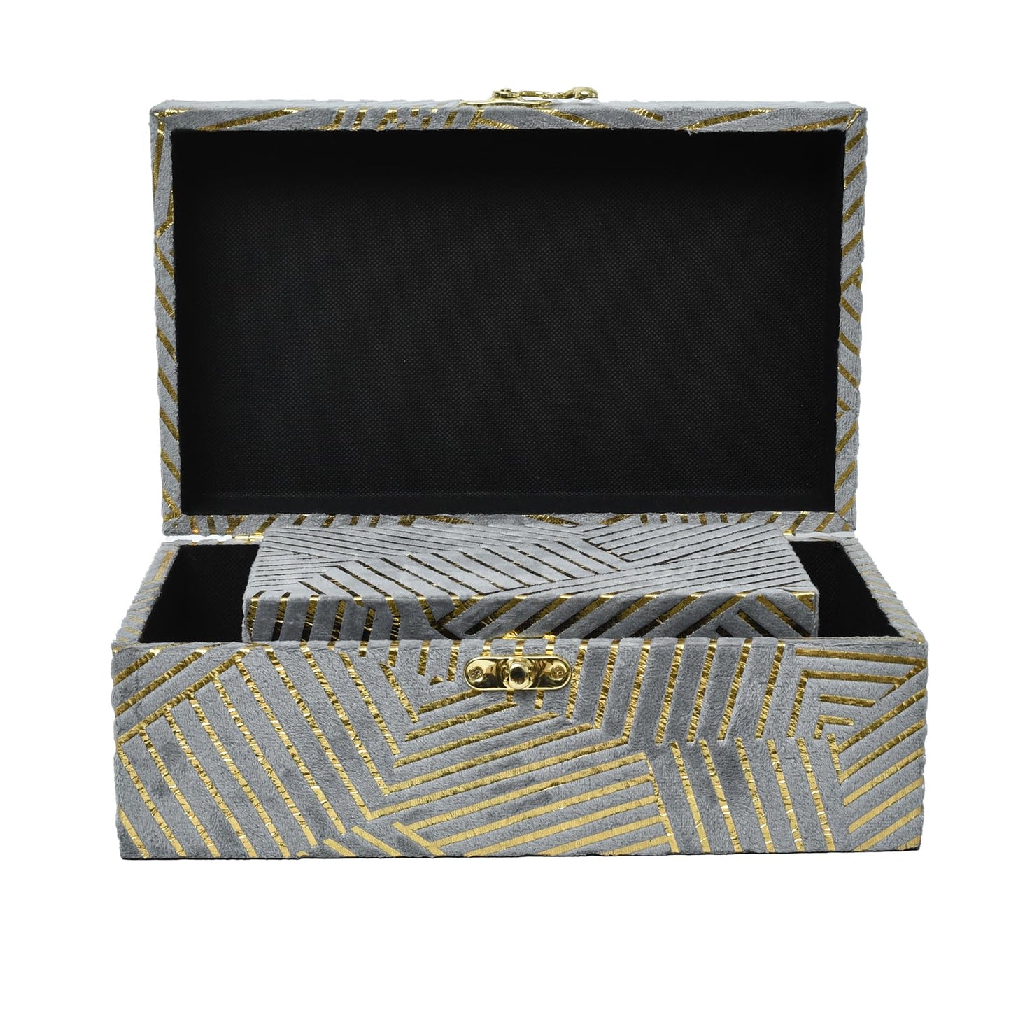 Grey with Gold Stripes Velvet Decorative Boxes