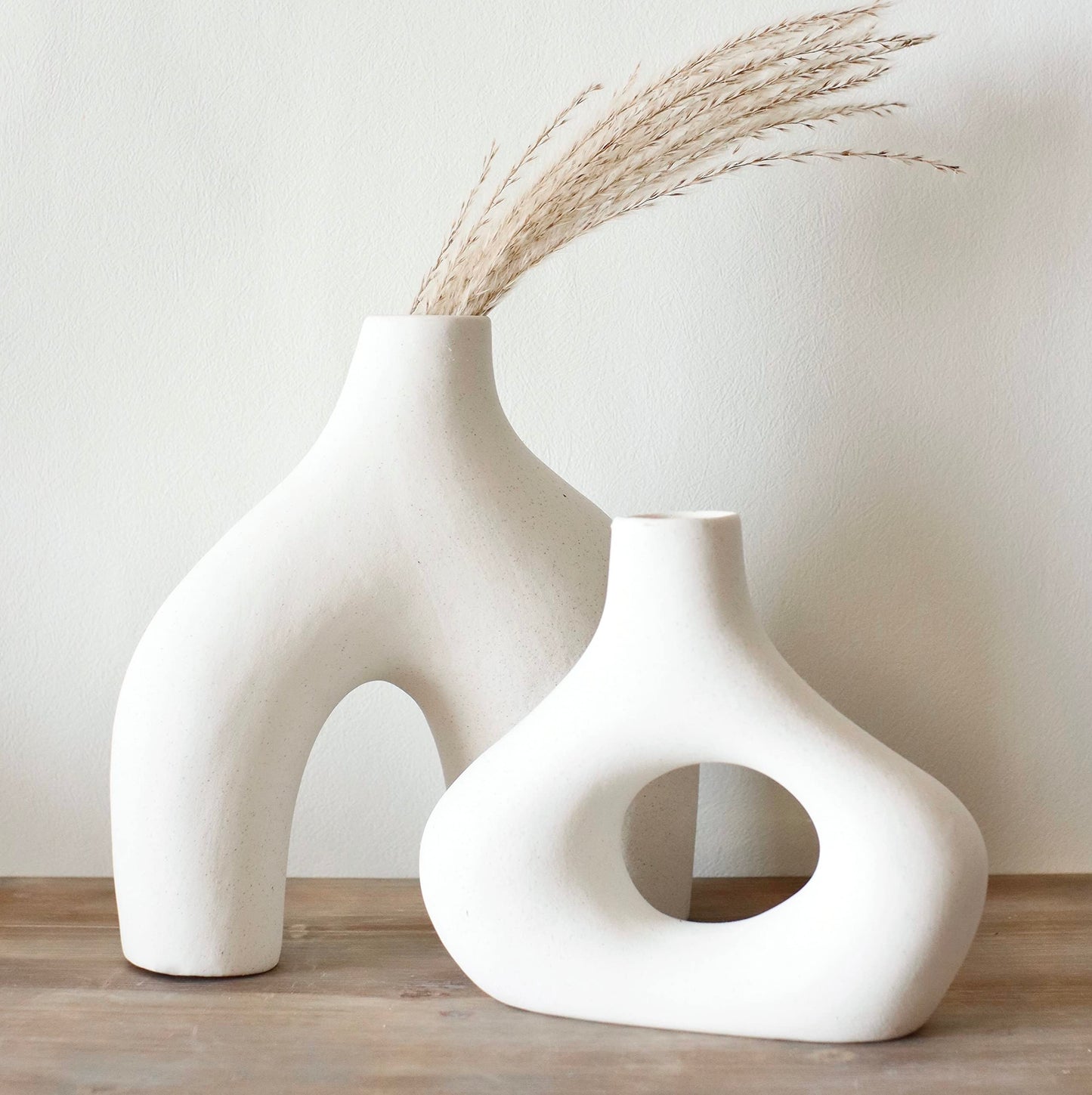 White Ceramic Hollow Vase Set