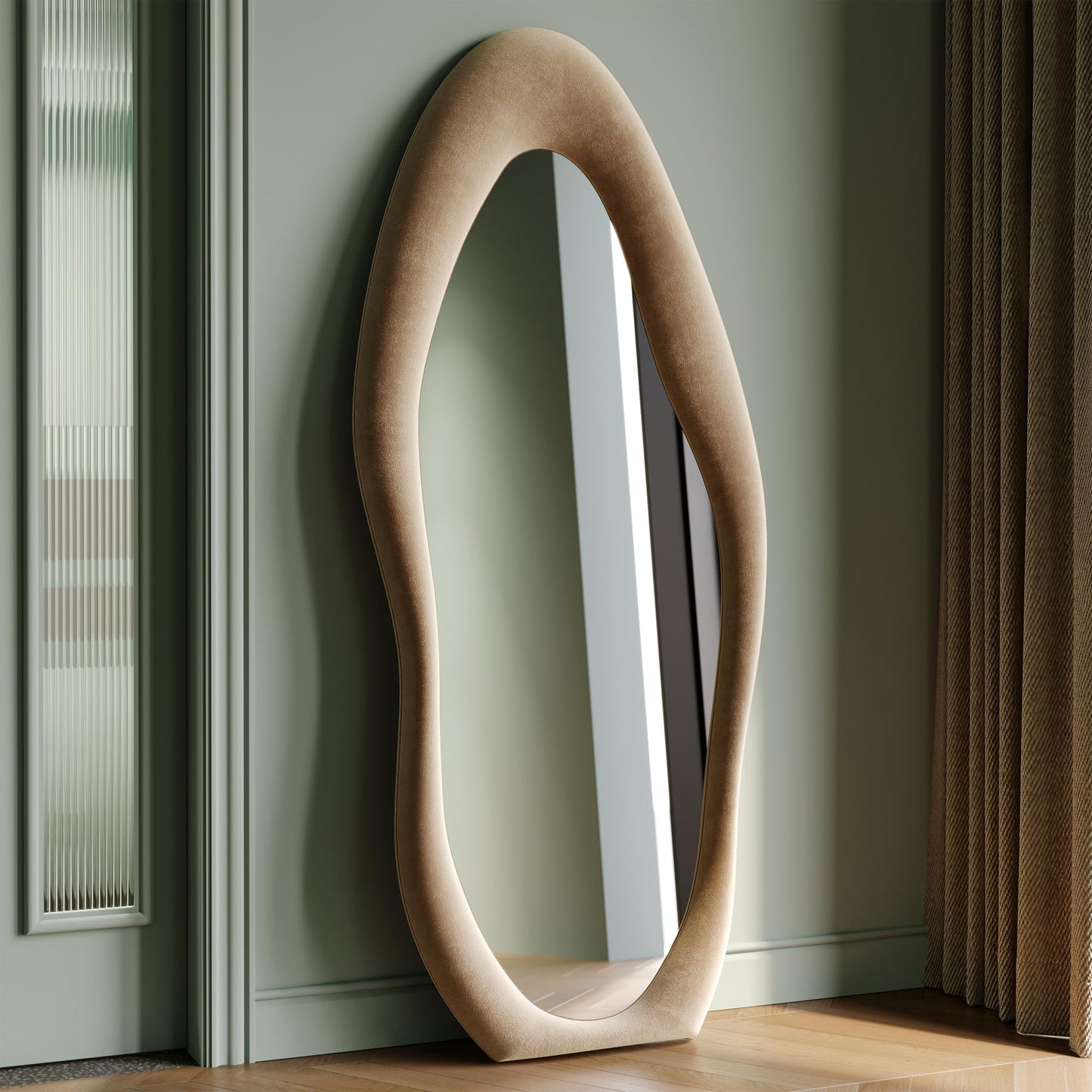 Beige Wavy Full Length Mirror, Wall or Hanging